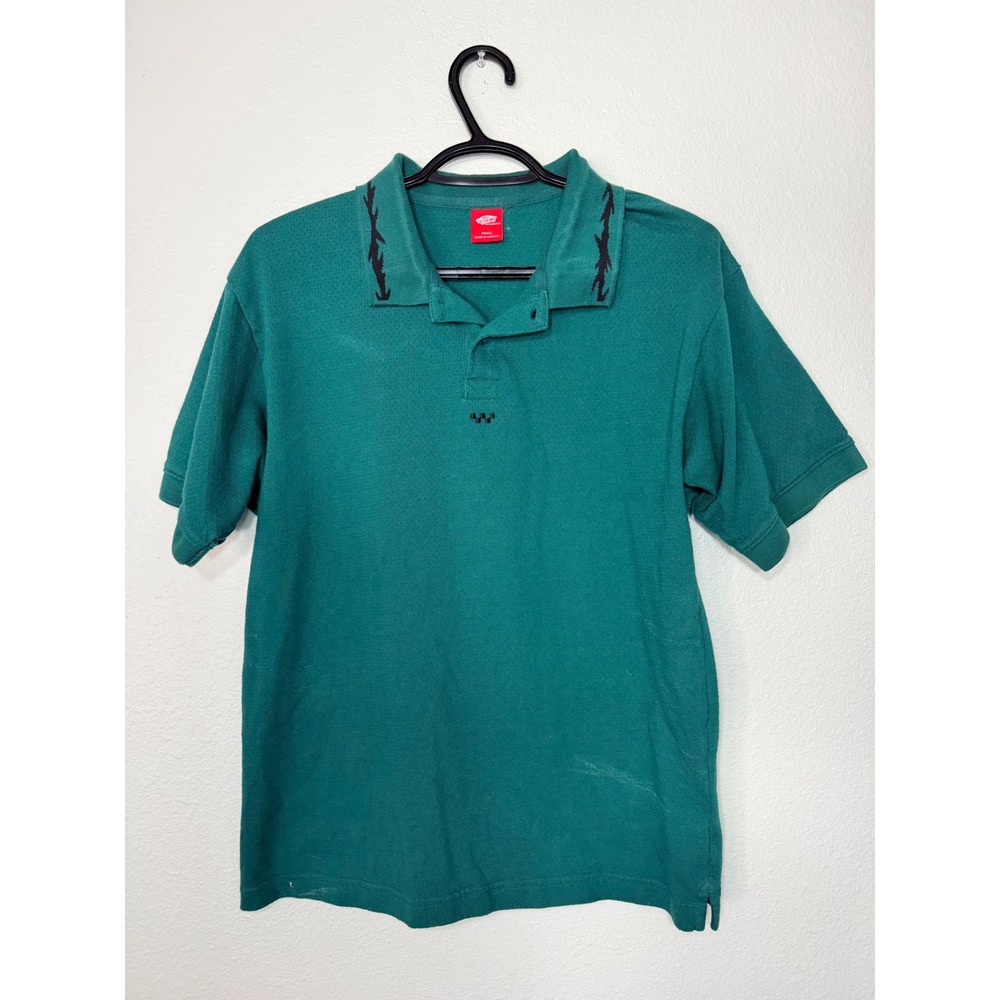 Vans Off The Wall Mens Small Teal Green Barbed Wire Collar Polo Shirt Skateboard